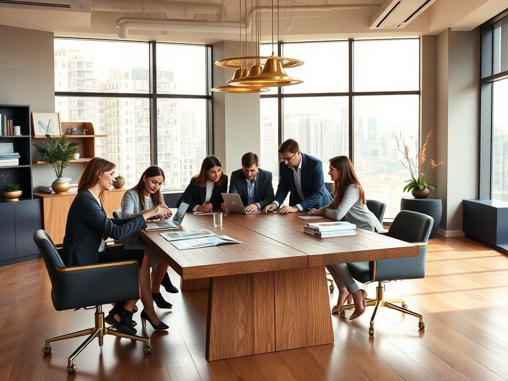 The OLS Group team collaborating in a bright, modern office
