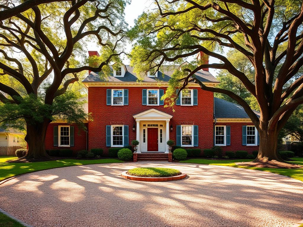 Oak Manor — classic brick colonial with circular driveway